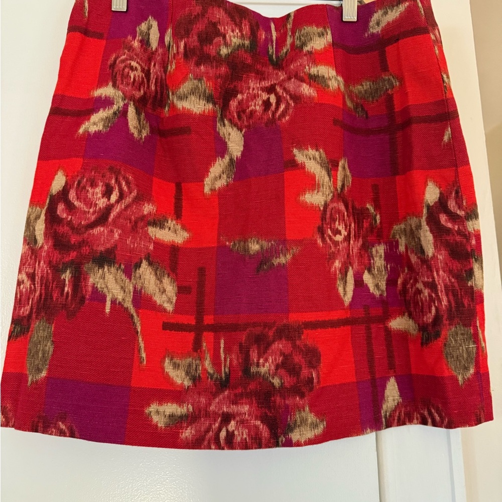 Ralph Lauren Red and Purple Floral Plaid Mini Skirt